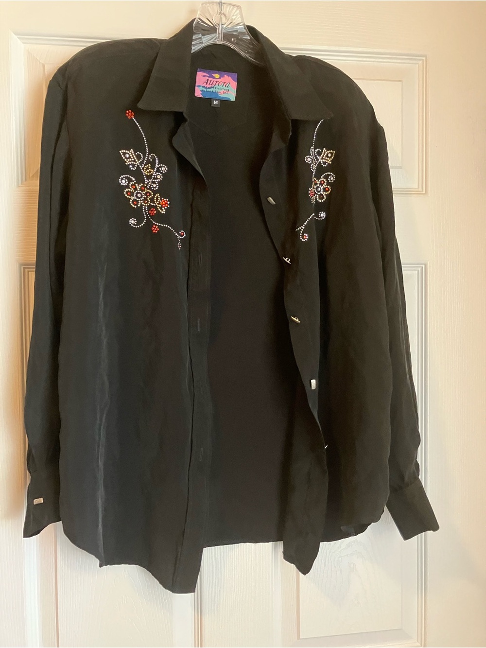 Aurora Black Embellished Women's Button-Down Shirt